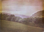 Glass plate, coloured, of countryside scene