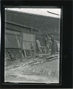 Print from glass negative, greenhouse being built at Beaconfield