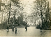 Photograph, early print, Baker family on frozen pond