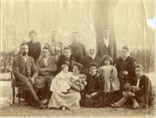 Photograph, early print, of large family grouping including Bakers