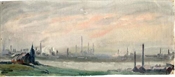 Oil painting of factory landscape at Runcorn