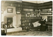 Photograph of library at Beaconfield, early print.